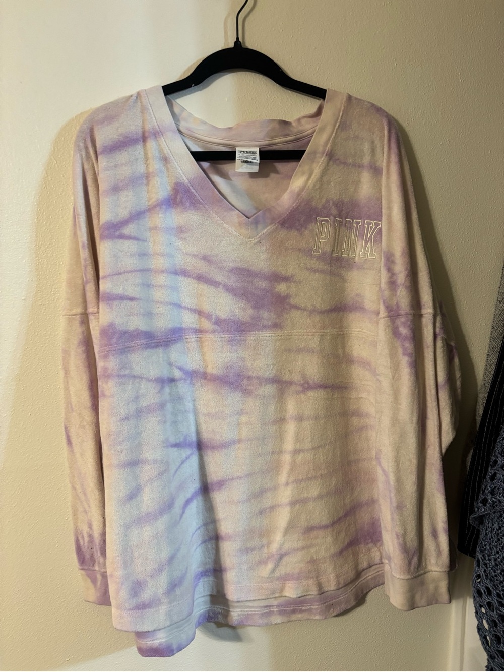 PINK Victoria's Secret Tie-Dye V-Neck Sweatshirt - Lavender & Cream